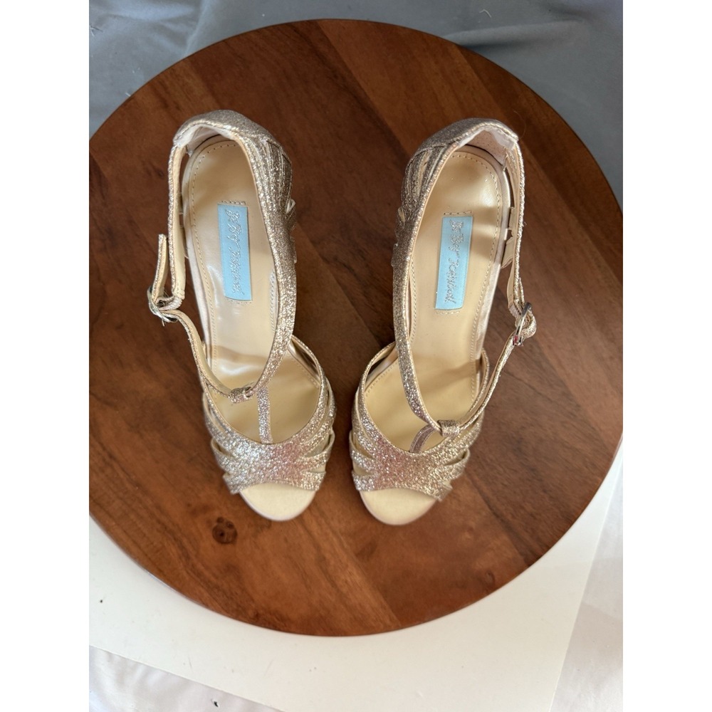 Blue By Betsey‎ Johnson Champagne SB-Tee Sparkle T-Strap Heels Women's Size 9 - Picture 4 of 13